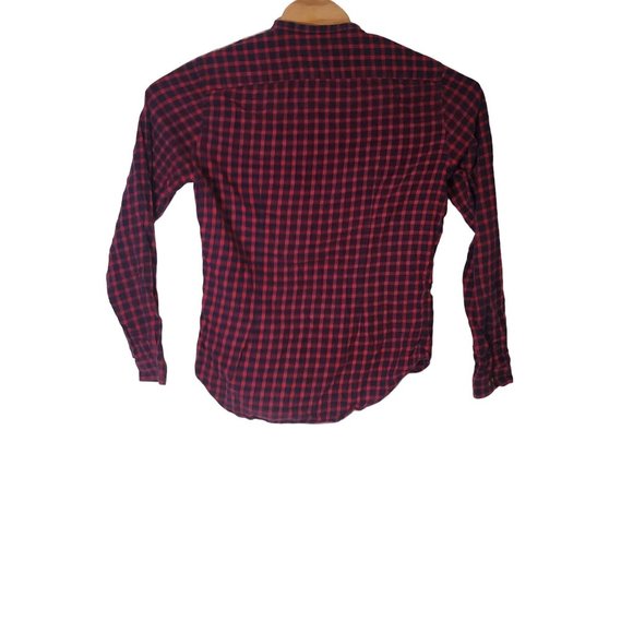 Zara Man Button Flannel Shirt Size Small Red Blue Check Long Sleeve Round Collar - Picture 2 of 4
